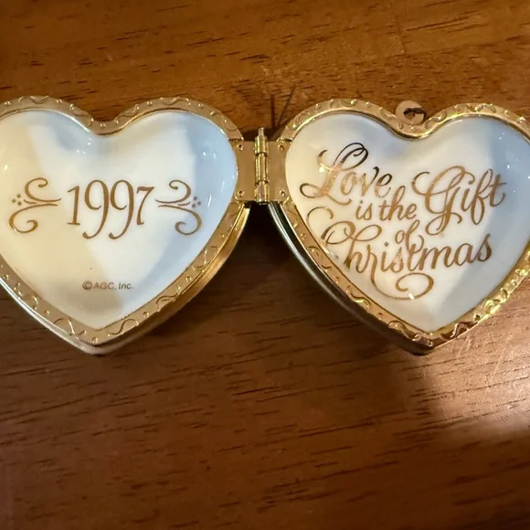 Gold Heart Ornament with Blue Ribbon dated 1997 - Picture 2 of 2